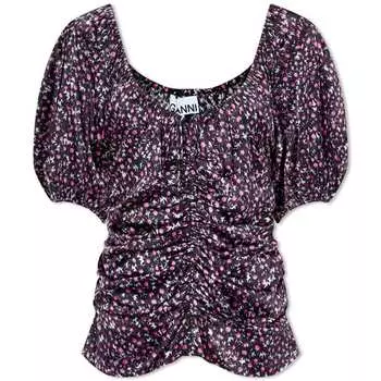 Блуза GANNI Satin Ruched, черный
