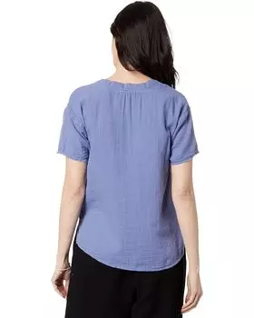 Блуза Mod-o-doc Double Layer Gauze Short Sleeve V-Neck Curve-Hem Blouse, цвет Morning Fog