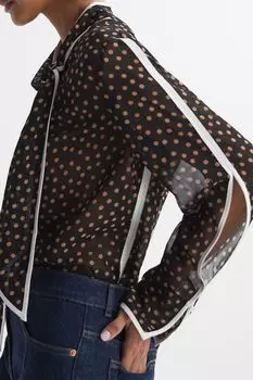 Блуза Nerin в горошек с завязкой на шее Reiss, черный