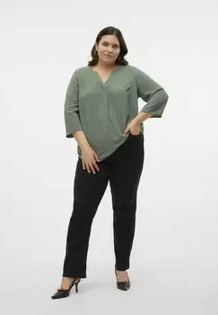 Блуза NORMAL GESCHNITTEN V-AUSSCHNITT UMGESCHLAGENE RMELBNDCHEN Vero Moda Curve, цвет Mottled Green