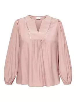Блуза ONLY Carmakoma Plus Size V Ausschnitt Puffrmel elastische Bndchen, розовый