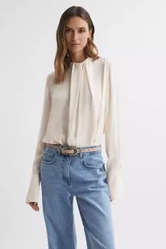 Блуза Paloma с длинными рукавами и складками спереди Reiss, бежевый