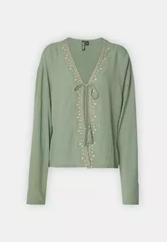 Блуза PCRAMDA V NECK TIE Pieces, зеленый