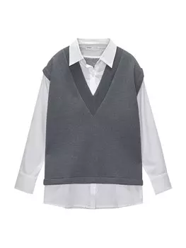 Блуза Pull&Bear, цвет Anthracite/White