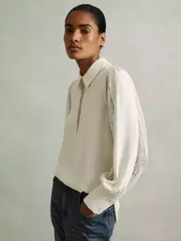 Блуза Reiss Renata Lace Insert, кремовый