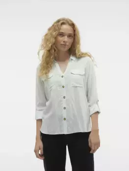 Блуза-рубашка Vero Moda "VMBUMPY L/S SHIRT NEW WVN GA NOOS", цвет Silt Green Stripes:Snow White