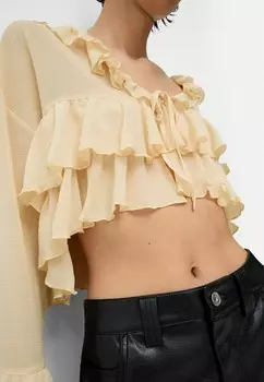 Блуза RUFFLED CHIFFON WITH FRONT TIE DETAIL Bershka, розовый