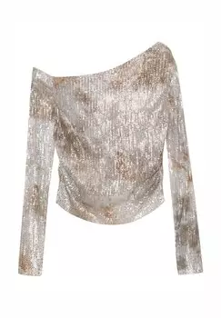 Блуза SEQUINNED CROP PULL&BEAR, бежевый