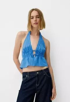 Блуза STRIPED HALTER Bershka, темно-синий