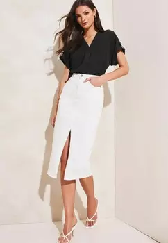Блуза UTILITY V NECK SHORT ROLL SLEEVE REGULAR FIT Lipsy, черный