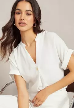 Блуза V NECK ROLL SLEEVE BUTTON Friends Like These, белый