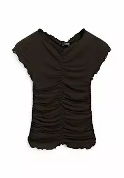 Блуза WITH GATHERED DETAIL Massimo Dutti, темно-коричневый