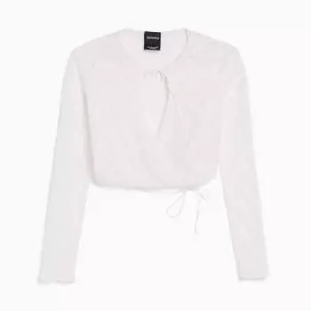 Блузка Bershka Lace Long Sleeve, кремовый