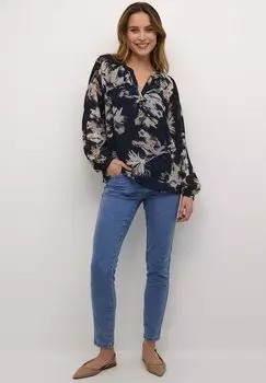 Блузка Bprosabel Notch Neck Long Sleeves Kaffe, синяя с большим цветочным принтом