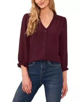 Блузка CeCe 3/4 Sleeve Button Front Blouse, цвет Rich Cabernet