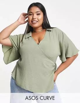 Блузка цвета хаки ASOS DESIGN Curve