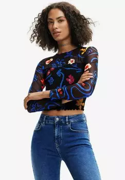 Блузка Desigual с круглым вырезом, черный