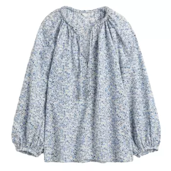 Блузка H&amp;M Balloon-sleeved, голубой с цветочным узором
