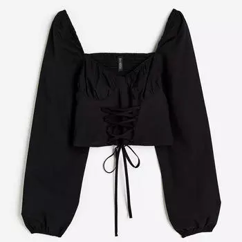 Блузка H&amp;M Lacing-detail Poplin, черный
