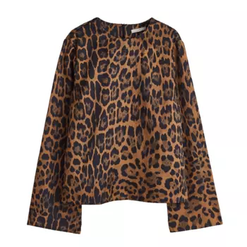 Блузка H&M Long-sleeved, коричневый с леопардовым принтом