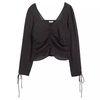 Блузка H&amp;M Puff-sleeved Peplum, черный с принтом сердца