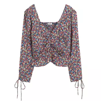 Блузка H&amp;M Puff-sleeved Peplum, красный с цветочным узором
