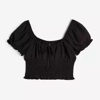 Блузка H&M Puff-sleeved Smocked, черный