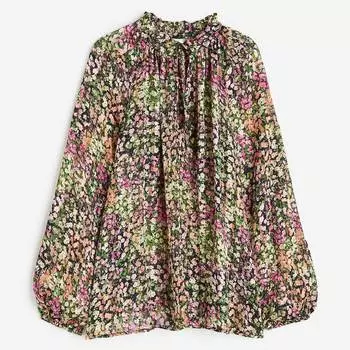 Блузка H&amp;M Ruffle Crepe, черный | цветочный