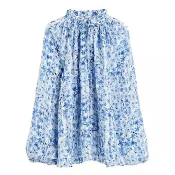 Блузка H&amp;M Ruffle Crepe, светло-голубой | цветочный