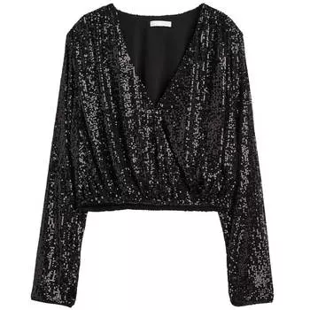 Блузка H&amp;M Sequined Wrapover, черный