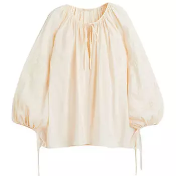 Блузка H&amp;M With Embroidery And Puff Sleeves, светло-бежевый