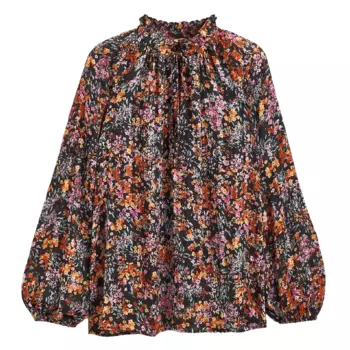 Блузка H&amp;M with Tie Detail, черный с цветочным узором