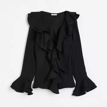 Блузка H&M Flounce-trimmed, черный