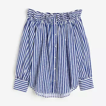 Блузка H&M Off-the-shoulder, белый/синий