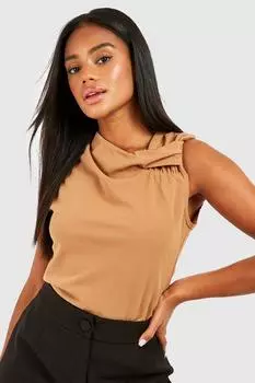 Блузка из джерси крепа с завоютным вырезом Boohoo, кэмел