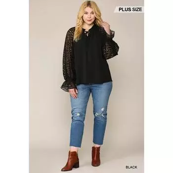 Блузка из крепа с узором «зебра» и оборками на рукавах FASHNZFAB, черный