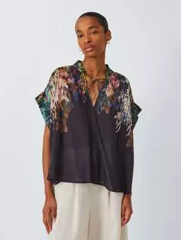 Блузка из смеси хлопка wild bloom John Lewis, коричневый/разноцветный