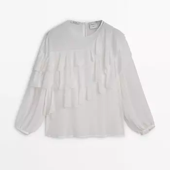 Блузка Massimo Dutti Flowing With Ruffled Detail - Studio, кремовый