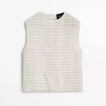 Блузка Massimo Dutti Sleeveless Textured Limited Edition, кремовый