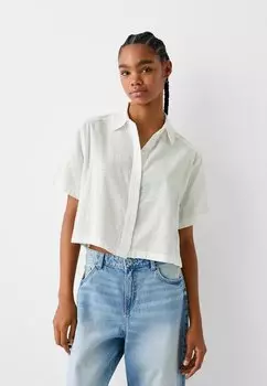 Блузка-рубашка SHORT SLEEVE TEXTURED RUSTIC Bershka, цвет white