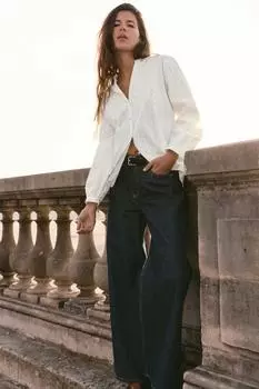 Блузка с ажурной вышивкой ZARA, белый