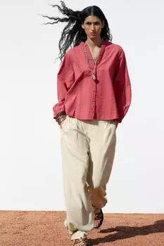 Блузка с ажурной вышивкой ZARA, цвет MARSALA