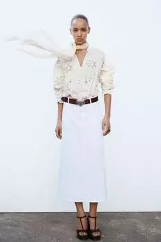 Блузка с цветочной вышивкой ZARA, экрю