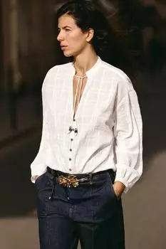 Блузка с деревянными пуговицами ZARA, белый