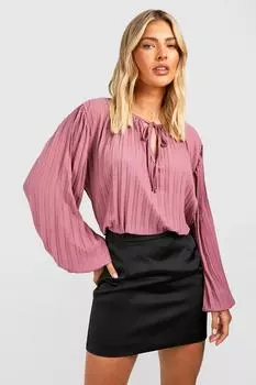 Блузка с объемными рукавами плиссированная Boohoo, роза
