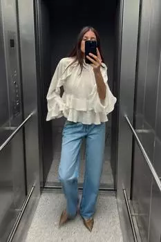 Блузка с оборками ZARA, экрю