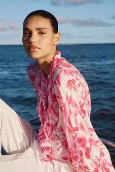 Блузка с принтом и оборками ZARA, цвет Pink/White