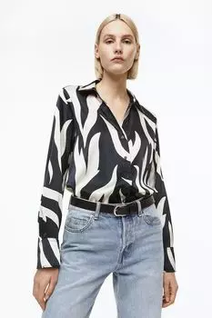 Блузка с V-образным вырезом H&amp;M, черный/листья