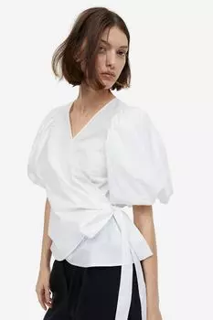 Блузка с запахом и рукавами-фонариками H&M