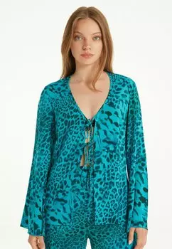 Блузка Tezenis с глубоким вырезом, черный/бирюзовый
